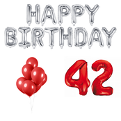 42 jaar Verjaardag Versiering Ballon Pakket rood & zilver