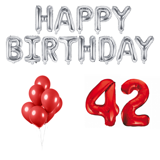 42 jaar Verjaardag Versiering Ballon Pakket rood & zilver