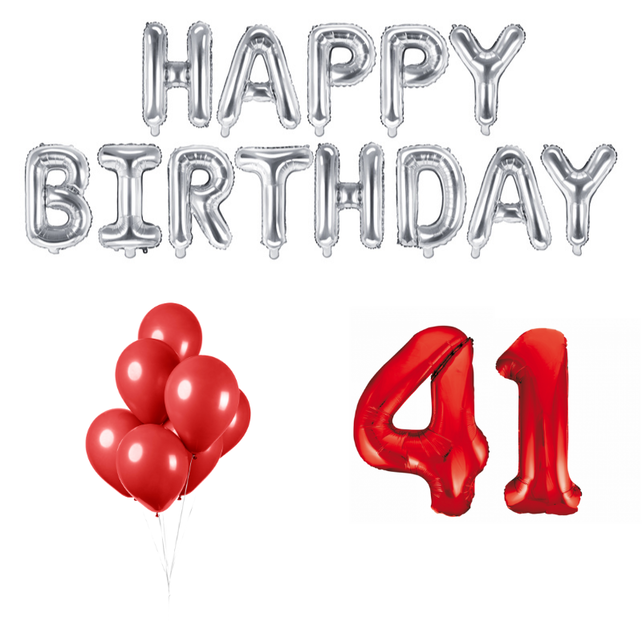 41 jaar Verjaardag Versiering Ballon Pakket rood & zilver 41 jaar Verjaardag Versiering Ballon Pakket rood & zilver