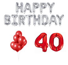 40 jaar Verjaardag Versiering Ballon Pakket rood & zilver
