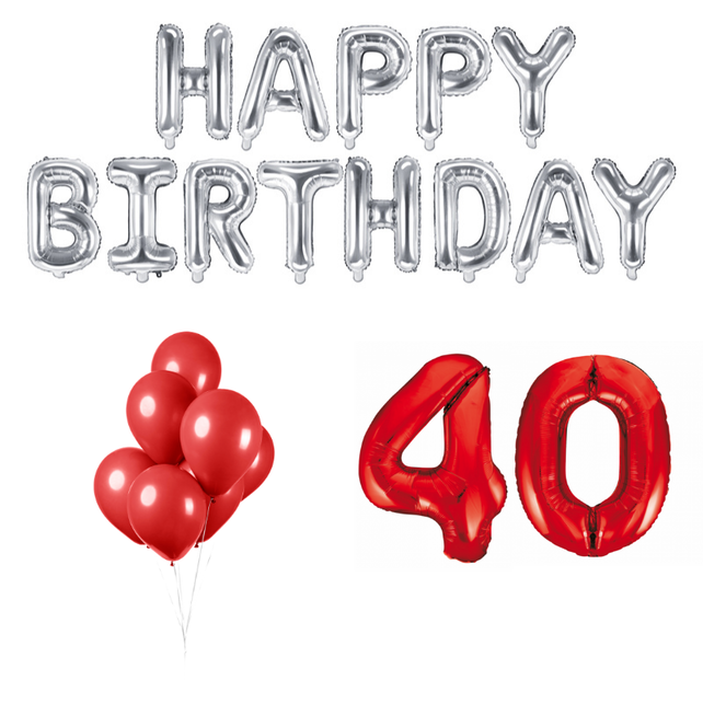 40 jaar Verjaardag Versiering Ballon Pakket rood & zilver