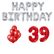 39 jaar Verjaardag Versiering Ballon Pakket rood & zilver