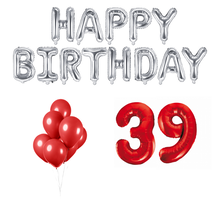 39 jaar Verjaardag Versiering Ballon Pakket rood & zilver