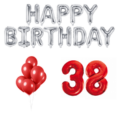 38 jaar Verjaardag Versiering Ballon Pakket rood & zilver