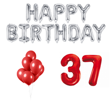 37 jaar Verjaardag Versiering Ballon Pakket rood & zilver