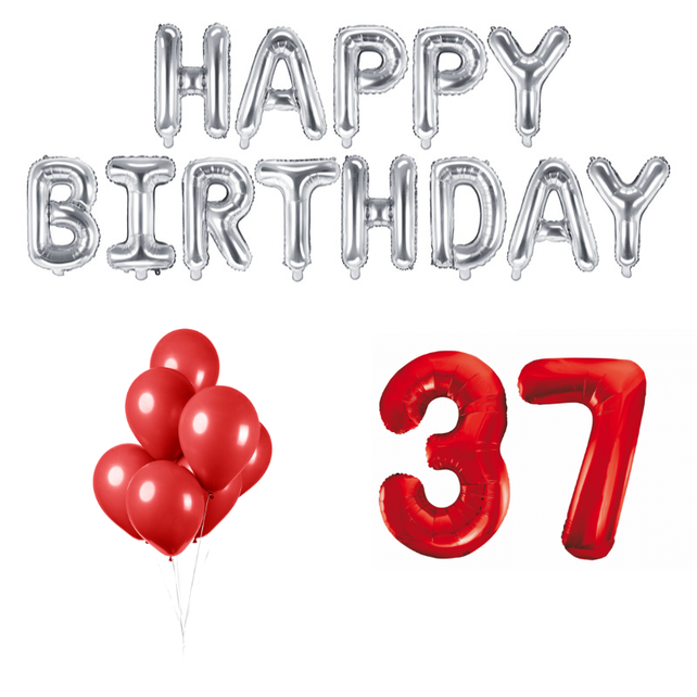 37 jaar Verjaardag Versiering Ballon Pakket rood & zilver