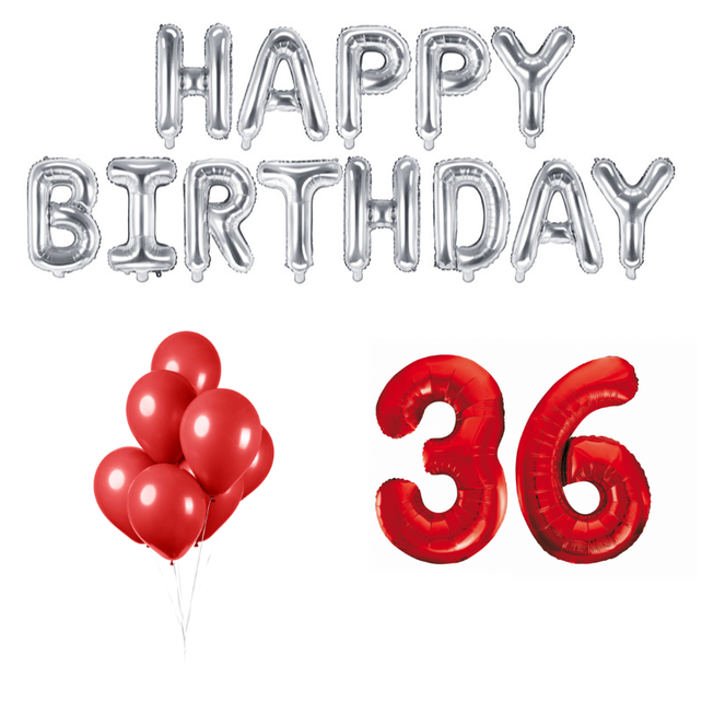 36 jaar Verjaardag Versiering Ballon Pakket rood & zilver