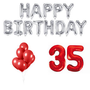 35 jaar Verjaardag Versiering Ballon Pakket rood & zilver