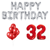 32 jaar Verjaardag Versiering Ballon Pakket rood & zilver