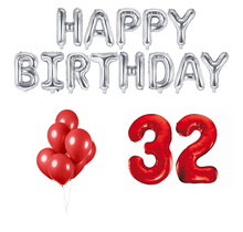32 jaar Verjaardag Versiering Ballon Pakket rood & zilver