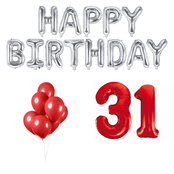 31 jaar Verjaardag Versiering Ballon Pakket rood & zilver