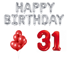 31 jaar Verjaardag Versiering Ballon Pakket rood & zilver