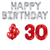 30 jaar Verjaardag Versiering Ballon Pakket rood & zilver