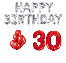 30 jaar Verjaardag Versiering Ballon Pakket rood & zilver