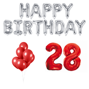 28 jaar Verjaardag Versiering Ballon Pakket rood & zilver