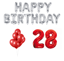 28 jaar Verjaardag Versiering Ballon Pakket rood & zilver
