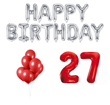 27 jaar Verjaardag Versiering Ballon Pakket rood & zilver