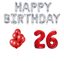 26 jaar Verjaardag Versiering Ballon Pakket rood & zilver