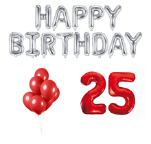 25 jaar Verjaardag Versiering Ballon Pakket rood & zilver