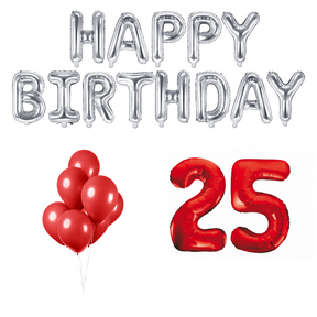 25 jaar Verjaardag Versiering Ballon Pakket rood & zilver
