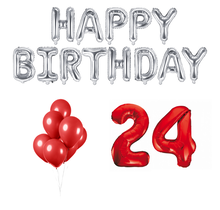 24 jaar Verjaardag Versiering Ballon Pakket rood & zilver