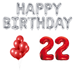 22 jaar Verjaardag Versiering Ballon Pakket rood & zilver