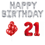 21 jaar Verjaardag Versiering Ballon Pakket rood & zilver