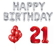 21 jaar Verjaardag Versiering Ballon Pakket rood & zilver