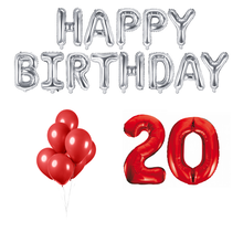 20 jaar Verjaardag Versiering Ballon Pakket rood & zilver