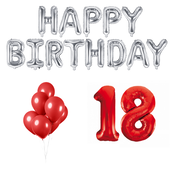 18 jaar Verjaardag Versiering Ballon Pakket rood & zilver 18 jaar Verjaardag Versiering Ballon Pakket rood & zilver