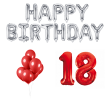 18 jaar Verjaardag Versiering Ballon Pakket rood & zilver