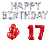 17 jaar Verjaardag Versiering Ballon Pakket rood & zilver