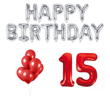 15 jaar Verjaardag Versiering Ballon Pakket rood & zilver