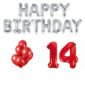 14 jaar Verjaardag Versiering Ballon Pakket rood & zilver 14 jaar Verjaardag Versiering Ballon Pakket rood & zilver