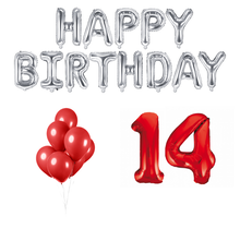 14 jaar Verjaardag Versiering Ballon Pakket rood & zilver