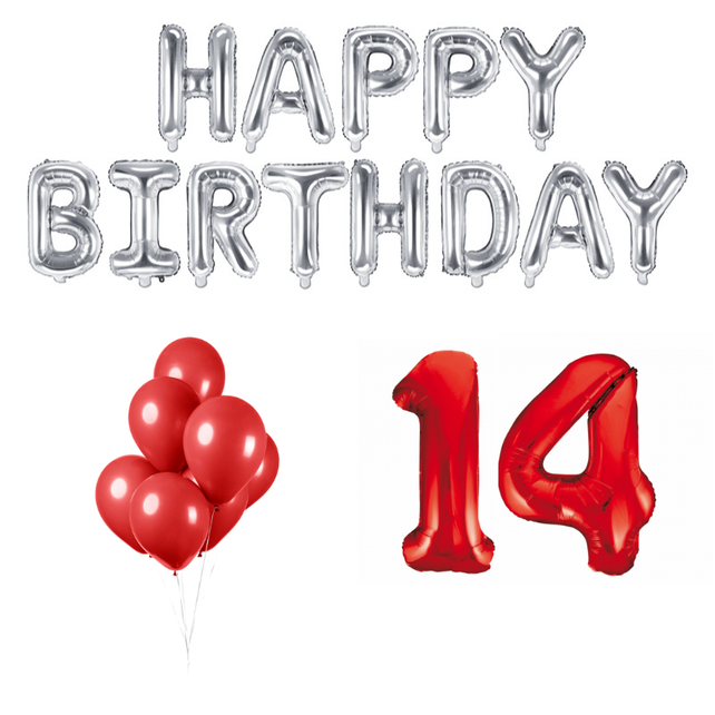 14 jaar Verjaardag Versiering Ballon Pakket rood & zilver 14 jaar Verjaardag Versiering Ballon Pakket rood & zilver