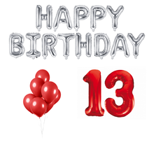 13 jaar Verjaardag Versiering Ballon Pakket rood & zilver