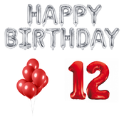 12 jaar Verjaardag Versiering Ballon Pakket rood & zilver