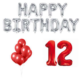 12 jaar Verjaardag Versiering Ballon Pakket rood & zilver