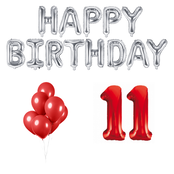 11 jaar Verjaardag Versiering Ballon Pakket rood & zilver