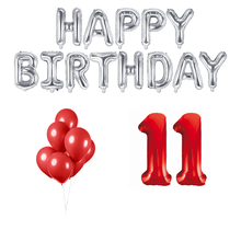 11 jaar Verjaardag Versiering Ballon Pakket rood & zilver