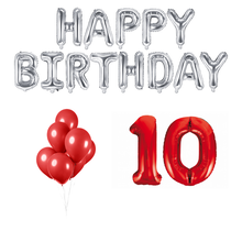 10 jaar Verjaardag Versiering Ballon Pakket rood & zilver