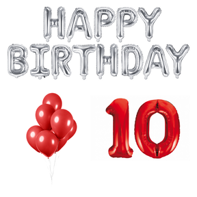 10 jaar Verjaardag Versiering Ballon Pakket rood & zilver