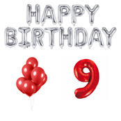 9 jaar Verjaardag Versiering Ballon Pakket rood & zilver