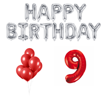 9 jaar Verjaardag Versiering Ballon Pakket rood & zilver