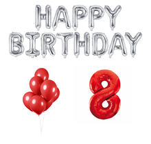 8 jaar Verjaardag Versiering Ballon Pakket rood & zilver