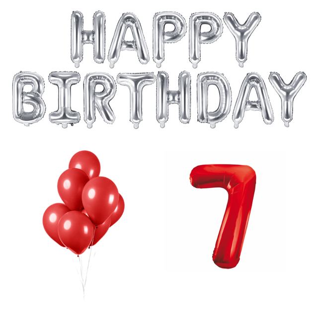 7 jaar Verjaardag Versiering Ballon Pakket rood & zilver