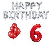 6 jaar Verjaardag Versiering Ballon Pakket rood & zilver