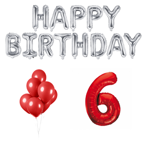 6 jaar Verjaardag Versiering Ballon Pakket rood & zilver