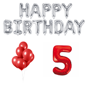 5 jaar Verjaardag Versiering Ballon Pakket rood & zilver